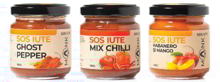 Sos picante artizanale din băcănia MONK, cu habanero, carolina reaper si ghost pepper.